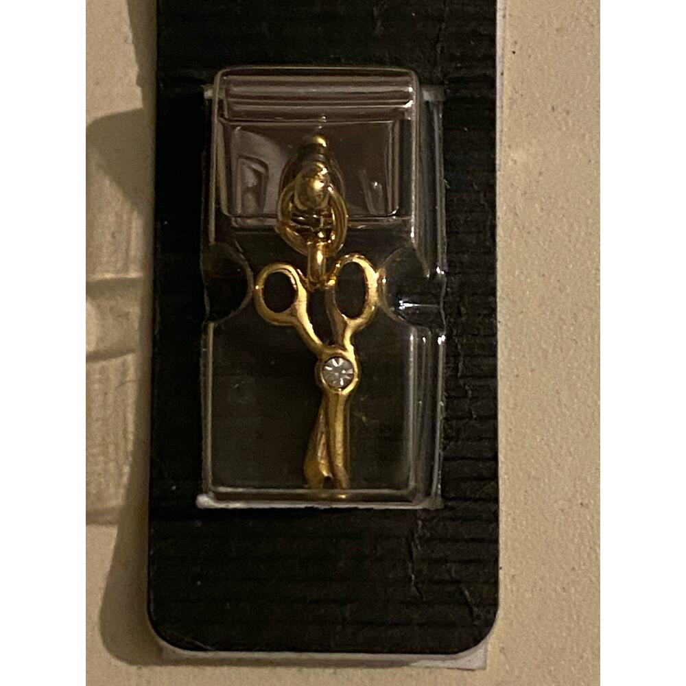 Gold Tone Scissors Italian Charm Link Rhinestone Hair Stylist Jewelry